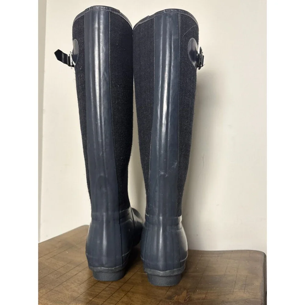 Hunter Original Tall Rain Boots Women's US 8 EU 39 Navy Felt Wool Waterproof